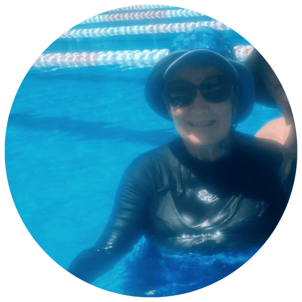 Lady with lymphedema cycling in the pool